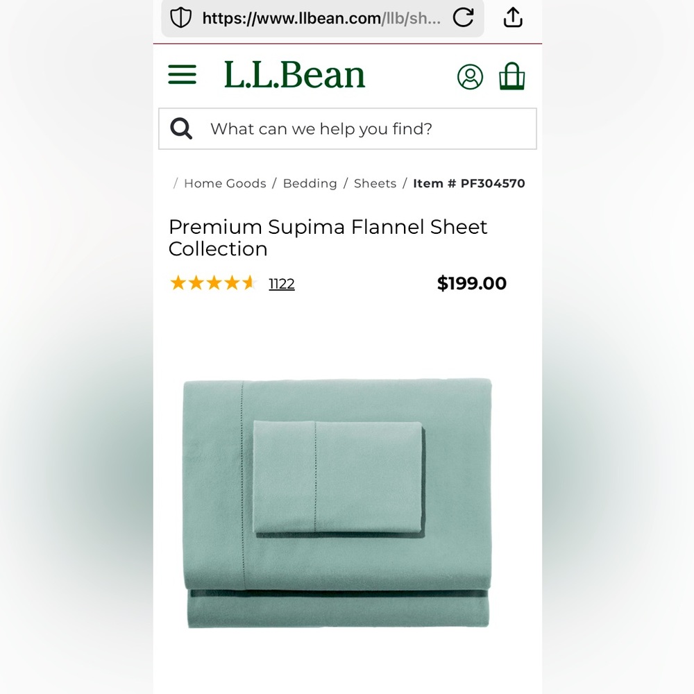 LL Bean premium supima flannel sheet set